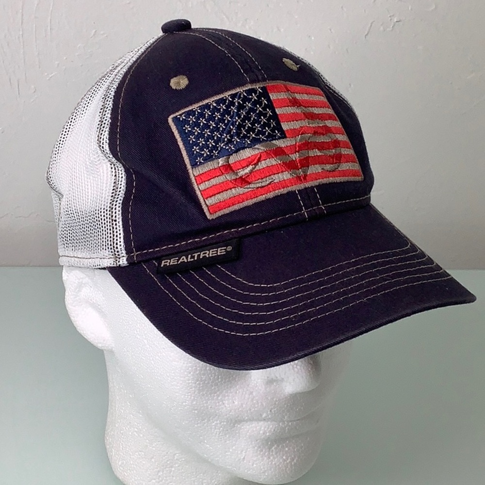 Realtree USA Flag embroidered mesh baseball cap hat Size OSFM EUC